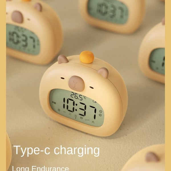 Capybara ABS Väckarklocka USB Laddningsbar Timer LED Temperaturvisning Sängbord Söta Väckarklocka för Barn qd