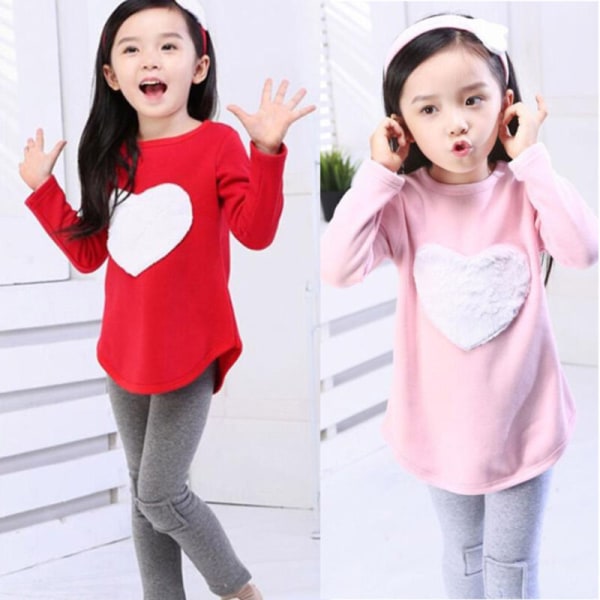 Toddler flicka långärmad T-shirt leggings byxor kläder set qd bäst red 5-6 Y