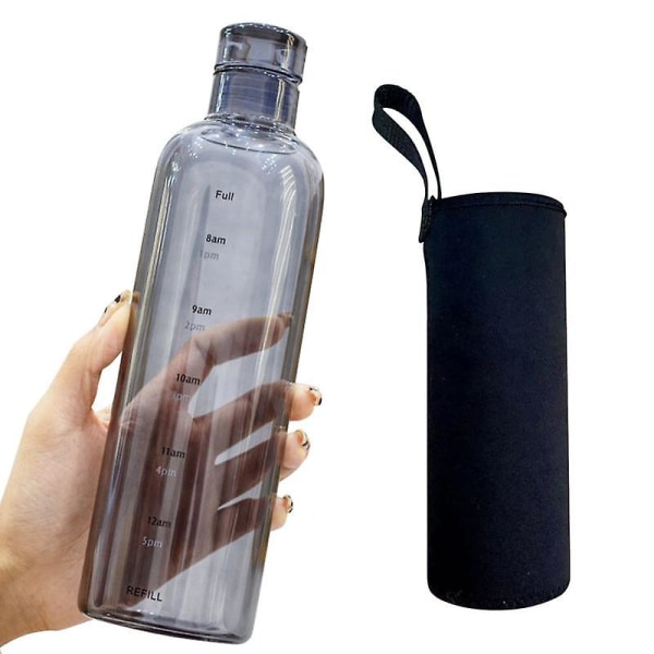 500 ml vattenflaska Läcksäker tidsskalatryck Print hög borosilikat teservsflaska för kontor Grey B