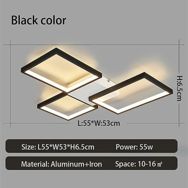 Nya moderna led taklampor för vardagsrum i sovrum lyster heminredning Dimbar taklampa svart/guld taklampa armaturer Dimmable RC APP Black L55xW53cm