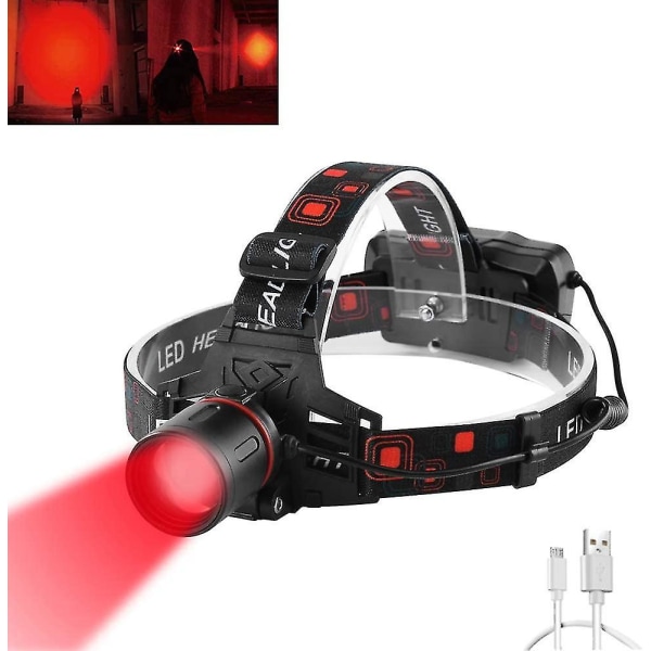 Röd Uppladdningsbar, hälsosam LED-strålkastare med rött ljus Jaktstrålkastare Röd strålkastare