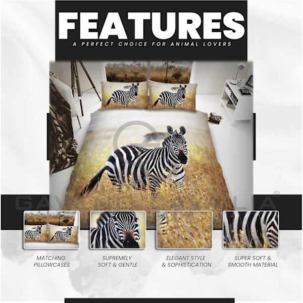 Cover, 3d Sängkläder påslakan, Cover med örngott, Bull Dog, Dubbel 3d Zebra King