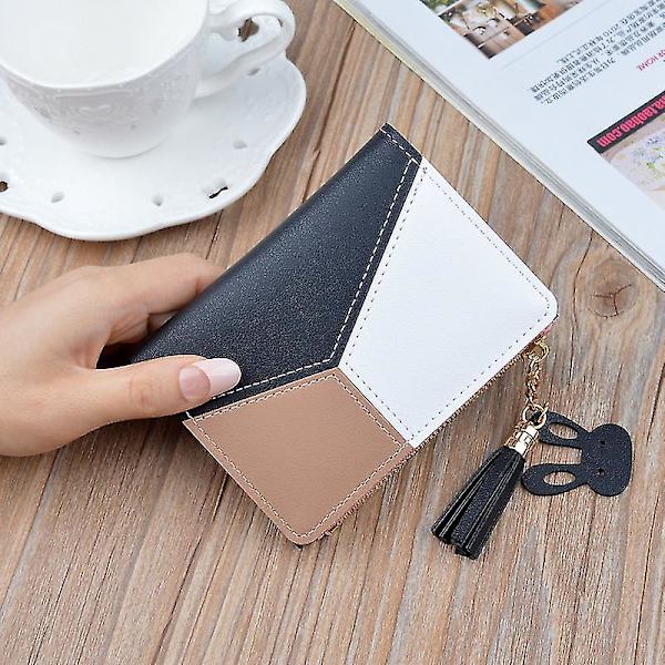 Modeplånböcker Dragkedja Myntväska Dam Långa Korta Plånböcker Handväskor Kvinnor Kopplingskort Hållare Pu Läder Moneybag Billfold-plånbok qd best Short Black