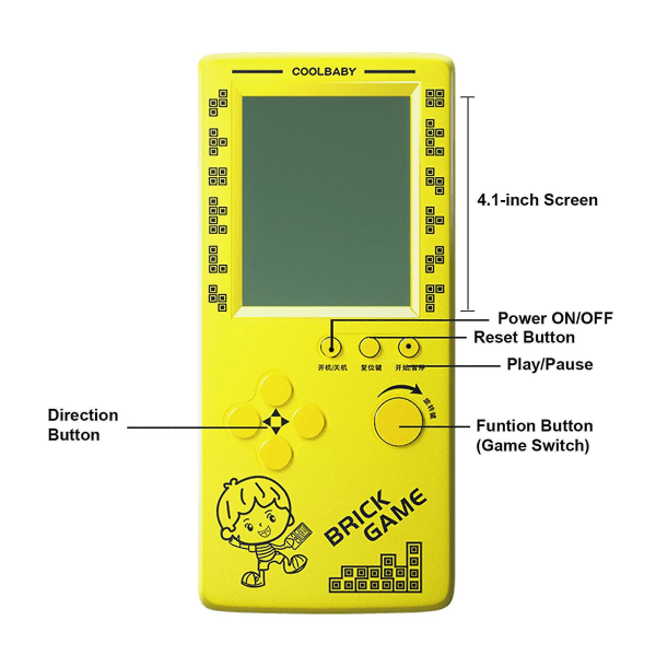 Rs-100 Tetris spelkonsol Klassiskt blockspel Pusselspel Player Handheld Game Machine Brick Games Beyamis Hk qd best Yellow