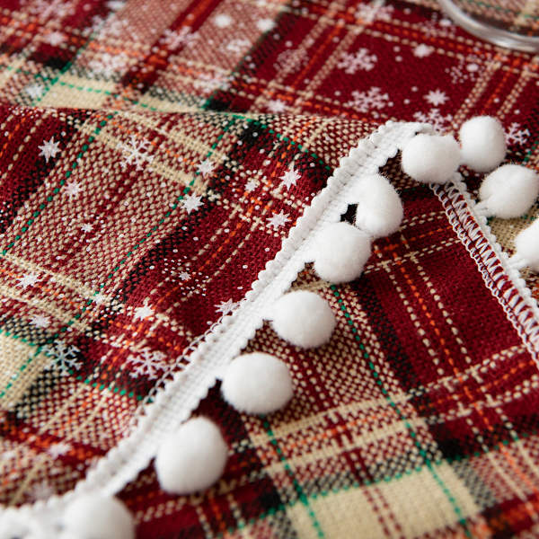 Jul Bomull Linne Bordsduk Dekorativ Päls Bolla Bordsunderlägg för västerländsk mat Snöflinga Bordsduk Red Snowflake Ball Plaid qd Red Snowflake Ball Plaid 140*260cm