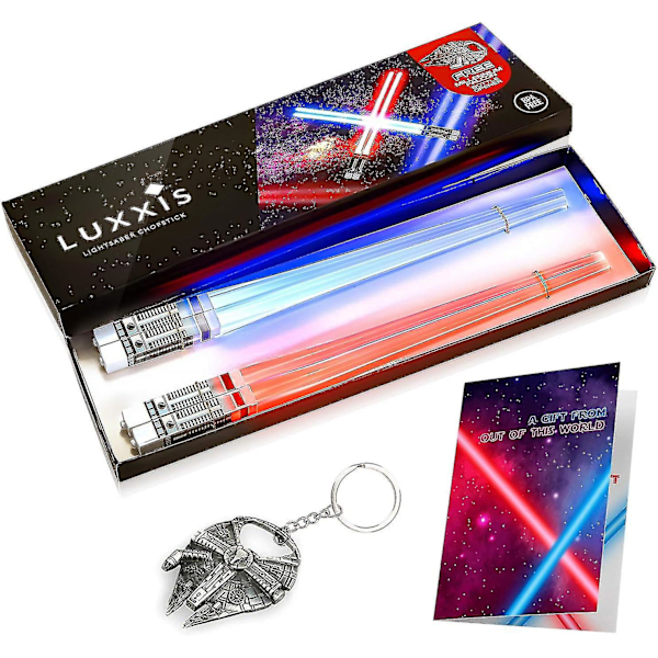 Otwoo Lightsaber Ätpinnar Light Up Glödande Chop Sticks För Star Wars Set Temafest Kul [2 par rött och blått set] med flasköppnare och present Green Purple