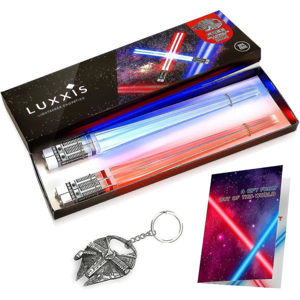 Otwoo Lightsaber Ätpinnar Light Up Glödande Chop Sticks För Star Wars Set Temafest Kul [2 par rött och blått set] med flasköppnare och present Red Blue