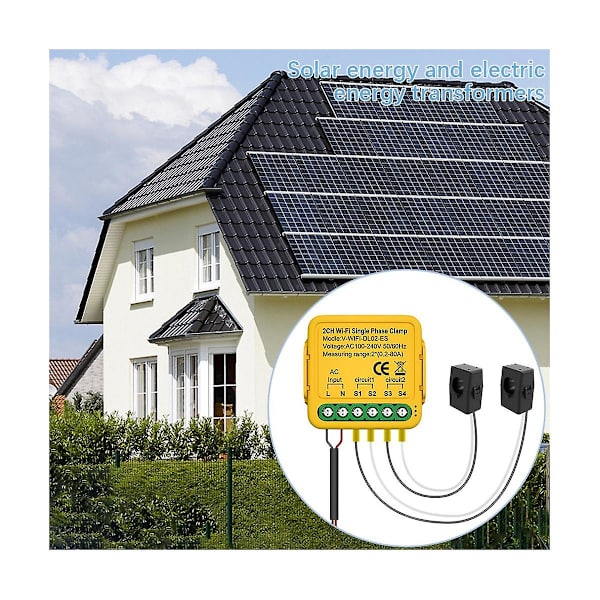 Tuya Wifi Power Meter Monitor 2-kanals energiströmsmonitor i realtid Automationsmeddelanden Smart L yellow