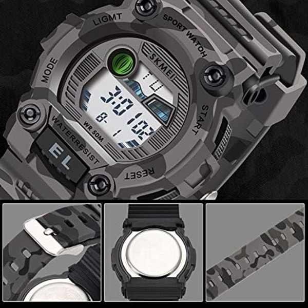 Pojkar Camouflage LED Sport Barnklocka Vattentät Digital Elektronisk Militär Armbandsur för Barn med Luminous Alarm S qd