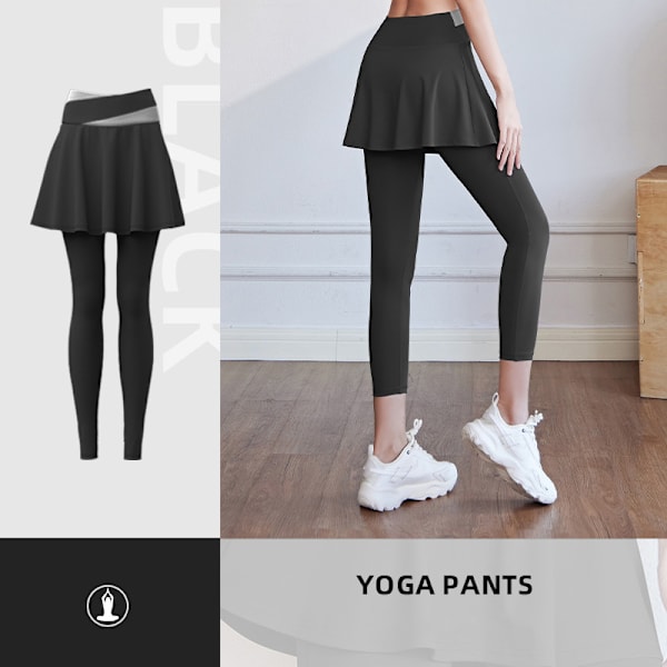 Yoga Byxa Med Kjol Dam Två Delar Fitness Sport Tighta Byxor star black qd star black M