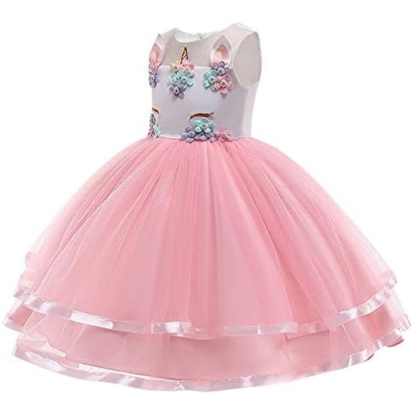 Enhörningsklänning för barn med ärmlös födelsedagsfestklänning qd bäst 130 cm för 5–6 år pink