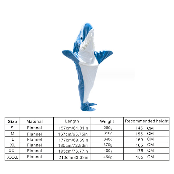 Shark Blanket Vuxen - Shark Onesie Blanket Shark Blanket Hoodie - Bärbar Shark Blanket Super Soft Mysig flanellhuvtröja blue M