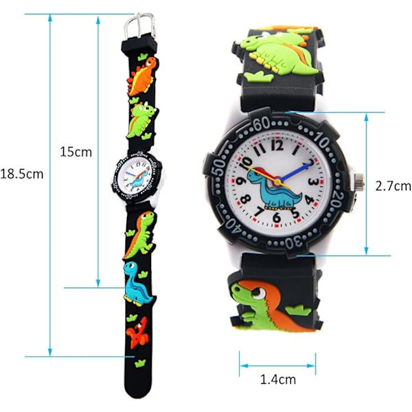 Barnklocka Vattentät 3D Söt Cartoon Rund Urtavla Silikon Gummiband för Små Flickor Pojke Barn qd Black