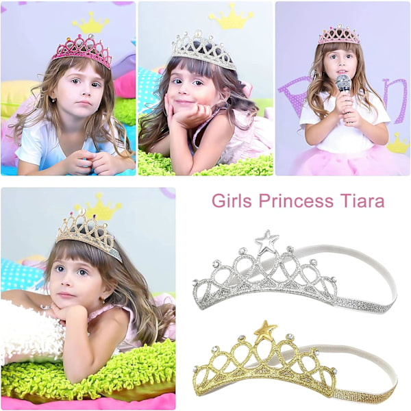 7 stycken Tiaror, Prinsessdiadem Elastiskt Glittrande Krona Tiara qd