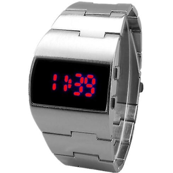 Mode Led Digital Watch Herr Nilitary Sportklockor Svart Rostfritt Stål Big Wrist Multifunktion Elektroniska Armbandsur Herr qd best silver red