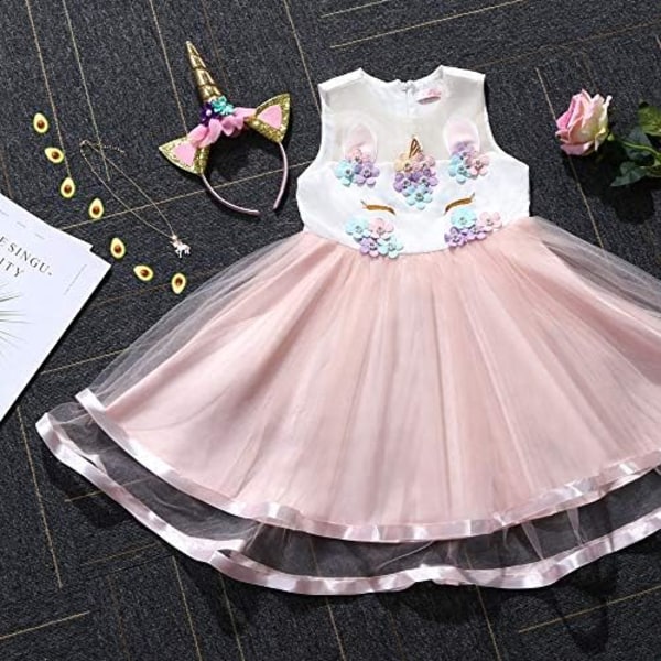 Enhörningsklänning för barn med ärmlös födelsedagsfestklänning qd bäst 120 cm för 4–5 år pink