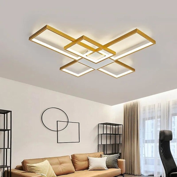 Nya moderna led taklampor för vardagsrum i sovrum lyster heminredning Dimbar taklampa svart/guld taklampa armaturer Dimmable RC APP Glod L55xW53cm