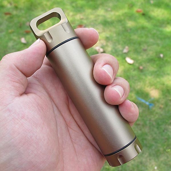 Bärbar vattentät kapseltätningsflaska aluminiumlegering utomhusöverlevnad pillerlåda multifunktionell behållare qd best Champagne Gold