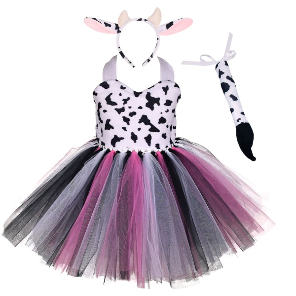 Animal World Cow Tiger Barnklänning Rollspel Girls' Performance Dance Set Milk Cow Powder 140(9-10Y)