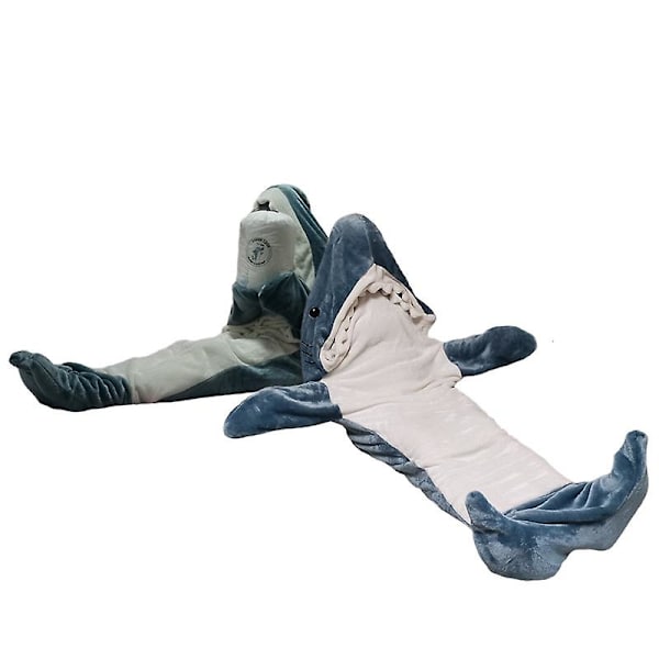Shark Blanket Vuxen - Shark Onesie Blanket Shark Blanket Hoodie - Bärbar Shark Blanket Super Soft Mysig flanellhuvtröja Grey blue M