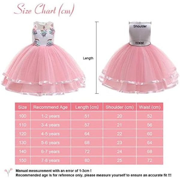 Enhörningsklänning för barn med ärmlös födelsedagsfestklänning qd bäst 110 cm för 3–4år pink a