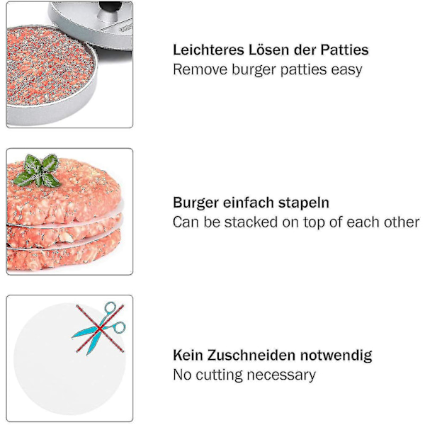 Burgerskivor, 500 bitar, runda, 12 cm, non-stick pergamentpapper för hamburgerpress och paste