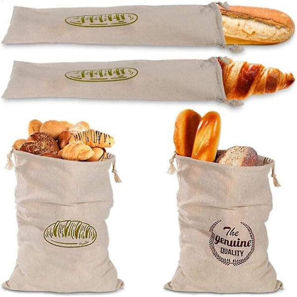 2 st Återanvändbar linnebrödpåse, fransk baguettepåse med dragsko, 100 % bomullsbrödpåse, matförvaring linnepåsegrönröd stil Style 2