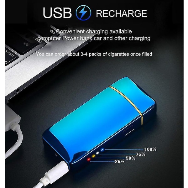Elektrisk vindtät metalltändare Double Arc Flameless Plasma Uppladdningsbar USB tändare Led Power Display Touch Sensor Lighter Black qd best