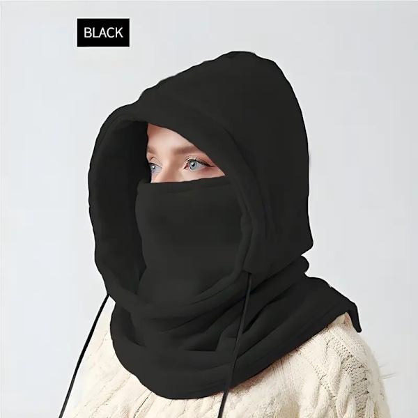 Vinter Balaclava med dragsko Vindtät Skidmask Solid Färg Cykling Halsvärmare Utomhus Kallskydd Ansiktsmaskering Huvad Sjal För Kvinnor Män [DB] qd black