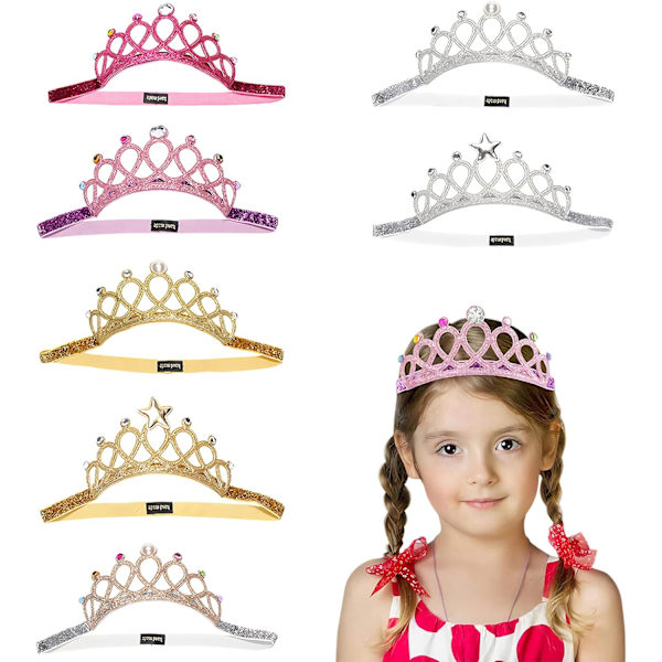 7 stycken Tiaror, Prinsessdiadem Elastiskt Glittrande Krona Tiara qd