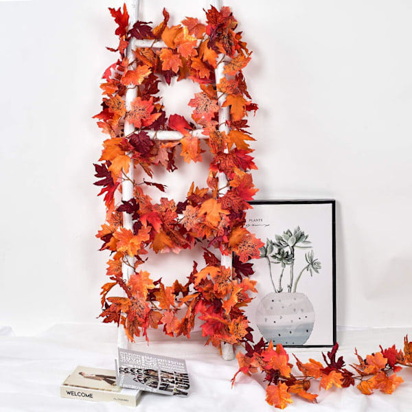 2-pack höstgirlang med lönnlöv, 5,9 fot/styck hängande girlang konstgjord höstlövsgirlang Thanksgiving-dekor för hem bröllop eldstad qd Red