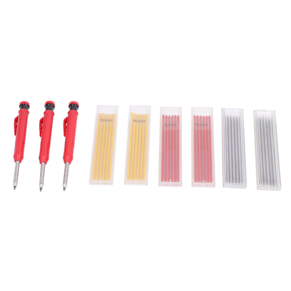 39st Carpenter Pencil Marking Tool Set med 3 färger Refills för träbearbetning