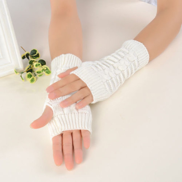 Neutrala halvfingerhandskar vinter stickade fingerlösa handskar white