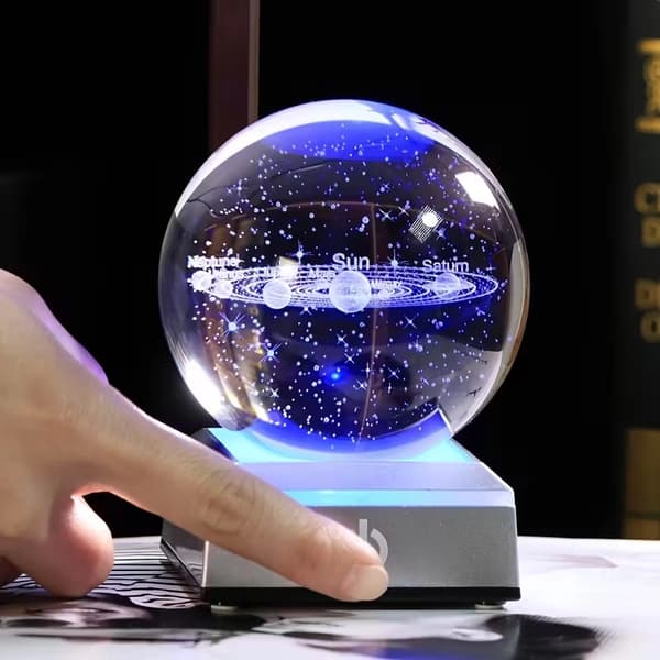 3D Solsystem Kristallkula Nattlampa med Touch LED-bas, USB-driven, 8cm, Flerfärgad 8cm Multicolor