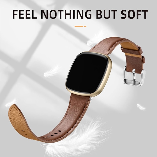 Läderarmband Kompatibelt med Fitbit Versa 3/Fitbit Sense 2/Sense, Äkta Läder Elegant Ersättningsband, Brun
