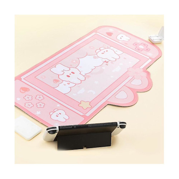 Kawaii Gaming Mouse Pad Søde tegnefilm kaninører Rosa skrivebordsunderlag Vandtæt bærbar computer