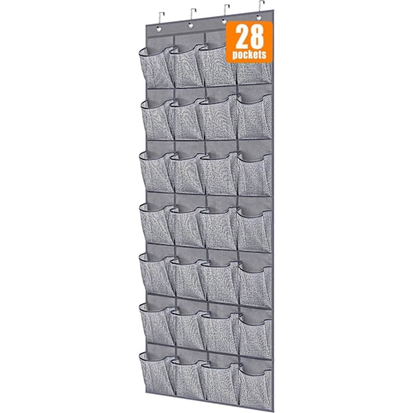 28 Store Lommer Over Dør Sko Opbevaring Organiser Garderobe Skostativ Net Hængende Opbevaring Sko Hængere Holder Organiser Grey