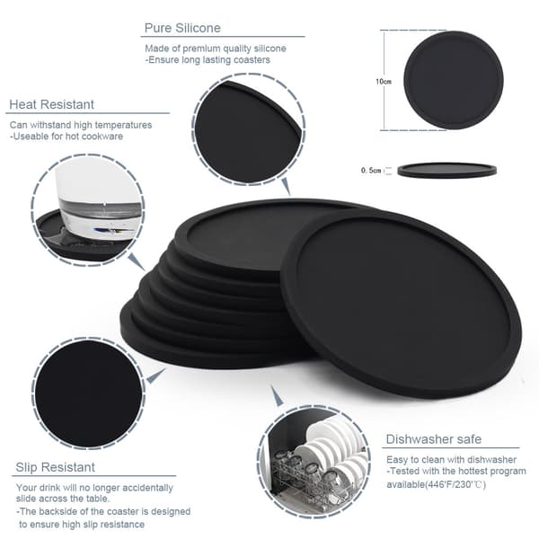 Black Coasters, Set of 8 - Protect All Types of Tables-FA-