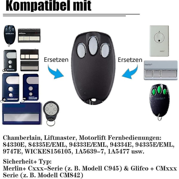 2-pack utbytes handhållen Chamberlain Liftmaster Motorlift garagedörrsändare 94335e | 84335e | Ml700 | Ml500 | Ml850 | Merlin C945 | C840 Se