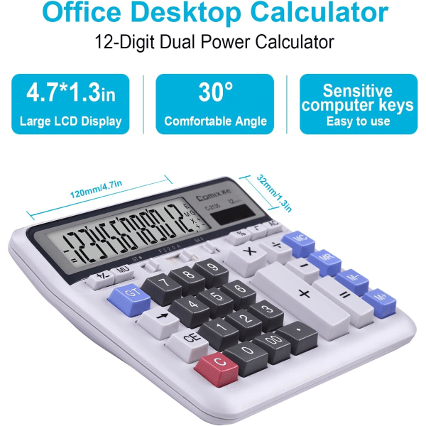Desktop lommeregner 12 cifre med stort LCD-display og følsom