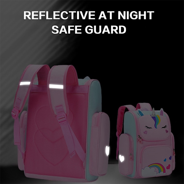 Barn Skolväska Cartoon 3D Enhörning Ryggsäckar Vattentät Rosa Large Pink
