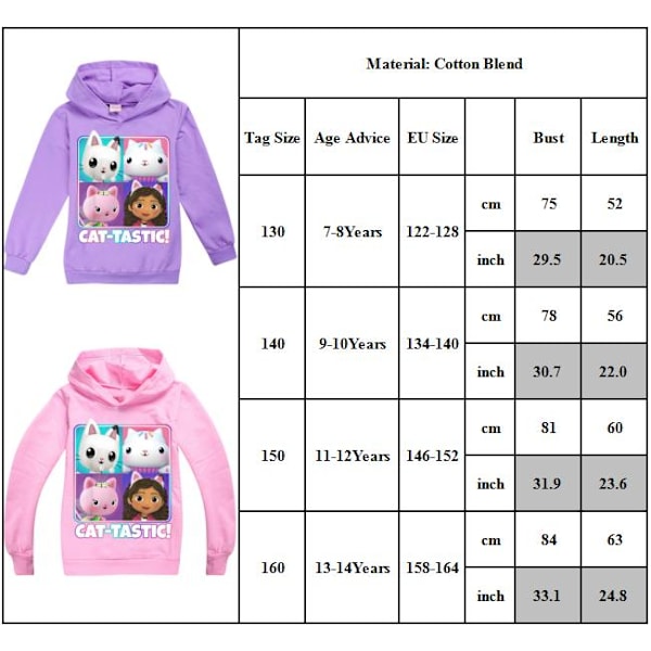 Gabby's Dollhouse Casual Hoodie Sweatshirt Topp Tröja för Piger lilla 130cm purple