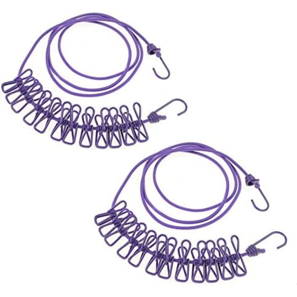 2 Pack Clothesline with 12 Hooks, Extendable, Adjustable