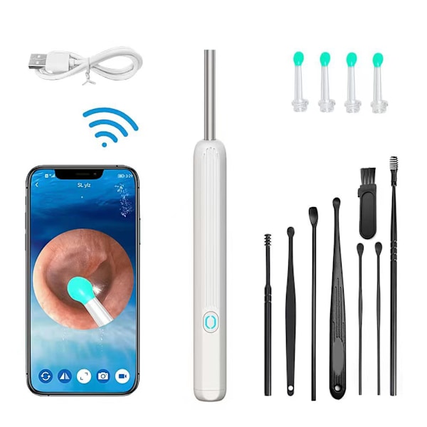 Trådlös HD Ear Wax Remover Kamera Öron Endoskop Sked Pick Clea NE3 white + 8 piece set