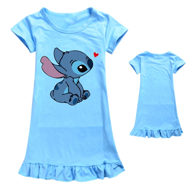 Barn Flickor Cartoon Stitch Nattlinne Nattlinne Kortärmad Nattlinne Pyjamas klänning Ljusblå 140cn Light blue