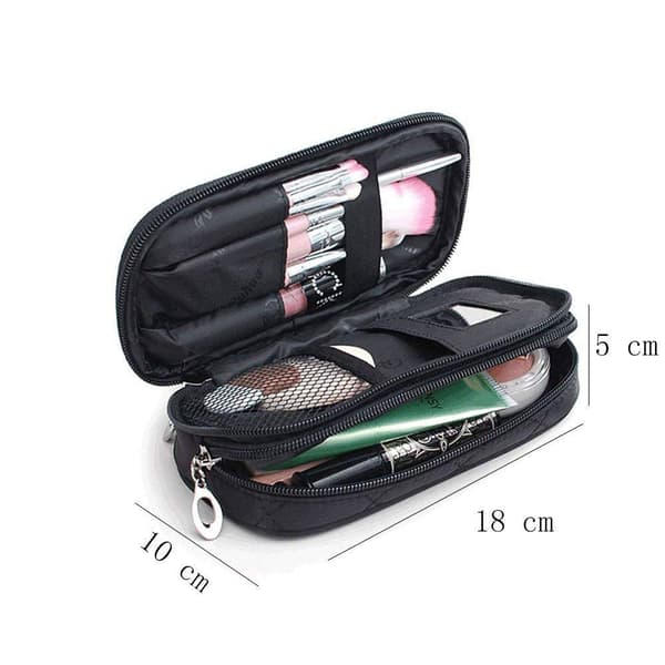 Makeuptaske med spejl 2-lags kosmetisk organisering, sort-FA-