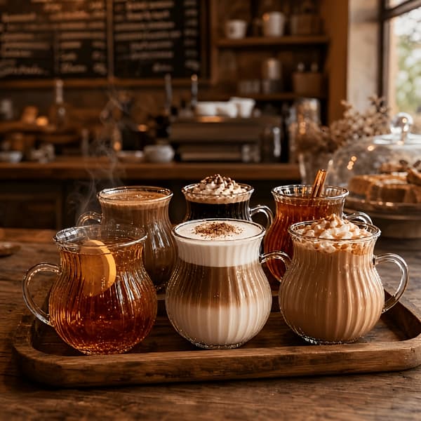 Rillede borosilikatglasskopper med håndtak for kaffe, te, melk, juice 6pcs