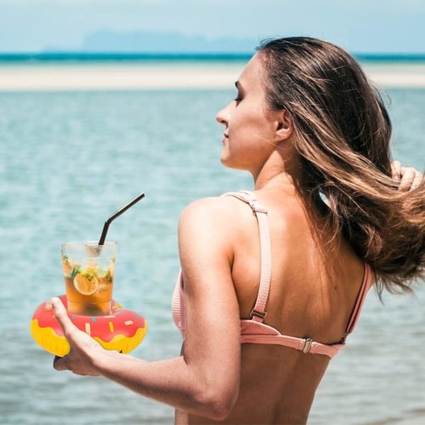 IC Uppblåsbar dryckeshållare, 12 st 8 tums munkar flytande glasunderlägg 3 färg donut drinkar flytande för pool party Vatten kul