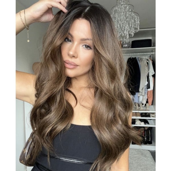 Dameparikk Langt Hår Brun Blond Gradient Medium Bred Bølge Lang Cu