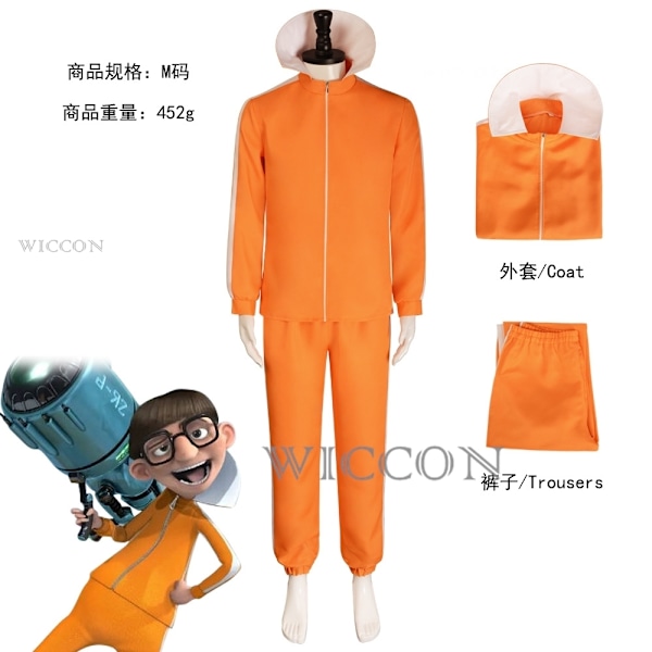 Filmvektor Cosplay Kostume Orange Jakke Bukser Briller Kostume Sæt Svampe Paryk Halloween Udklædnings Sæt Fest Sæt M-WELLNGS M Costume M